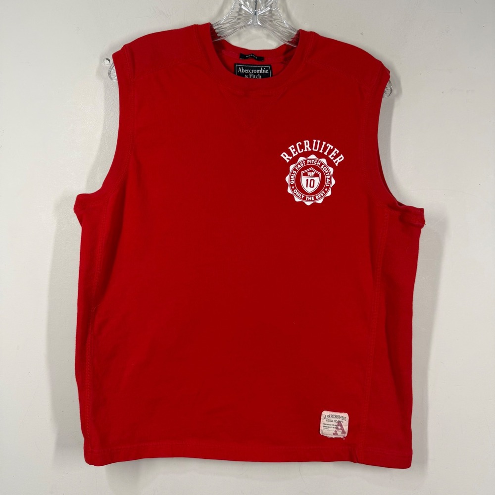 Abercrombie & Fitch Mens Muscle Tank Top Red Softball Recruiter Graphic L Y2K